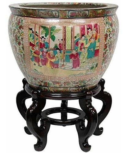 Oriental Furniture - Pecera De Porcelana Con 16 Rosas