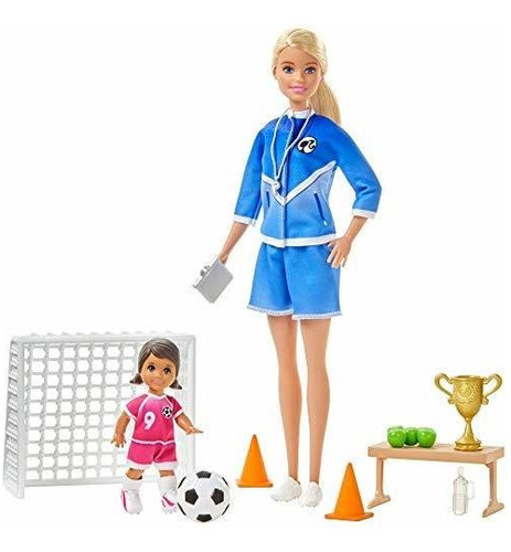 Juego De Entrenador De Futbol Barbie Con Muñeca Rubia De E.