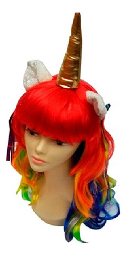 Peluca De Unicornio Multicolor Arco Iris Halloween Disfraz