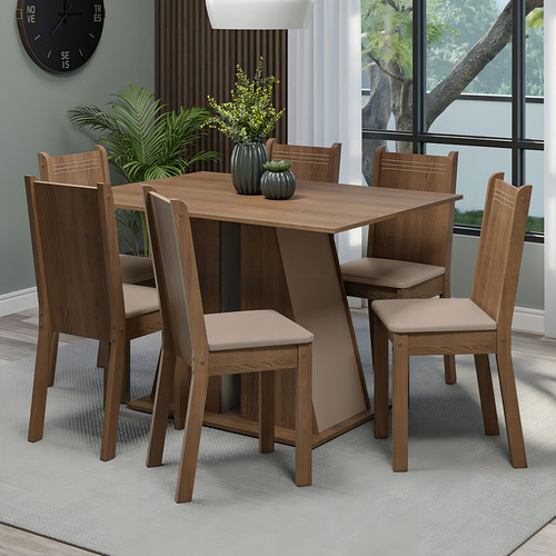 Juego De Comedor Mesa Y 6 Sillas Madesa Sharon Mcb Color Marron/Crema/Beige Diseño de la tela de las sillas Liso