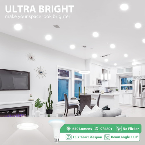 Paquete De 12 Bombillas Led Empotrables Br30 Regulables Cri8