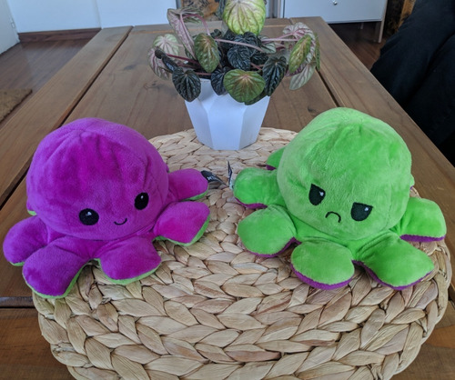 Imagen 6 de 10 de Pulpito Reversible Original Peluche Pulpo Feliz Enojado Tik