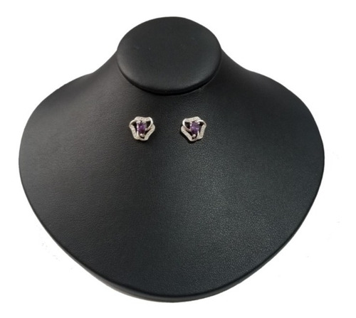 Aretes Para Mujer Espiral Cristal Morado Joya Plata 925