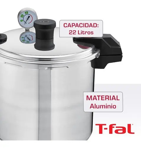 Olla Expres Presión 22 Litros Tfal Aluminio Válvula Segurida Color Plateado