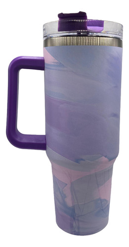 Vaso Térmico Quencher Acero Inox Veteado 1,2ml Efecto Marmol Violeta Oscuro Mármol