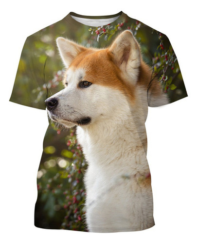 Camiseta 3d De Manga Corta Con Patrón De Perro Akita