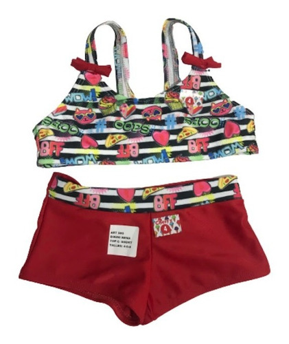 Malla Bikini Nena Top Estampado Con Short Cherry 580