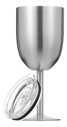 Taça Térmica Com Tampa 450ml Para Gin Vinho Drinks Cor Prata Cor Prateado