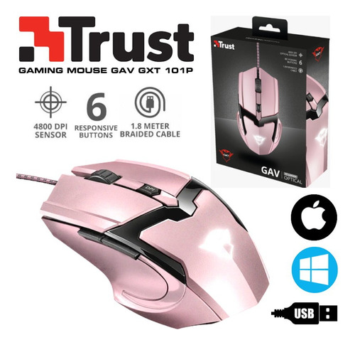 Mouse Gamer Trust Gav Gxt 101p 4800dpi Led 6 Bot Usb Mallado