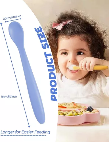 2 cucharas de silicona para bebés, cuchara de alimentación para bebés con  base de pie para bebés de 0 a 24 meses, dispensación y alimentación (azul)