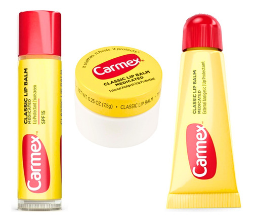 Mix De 3 Carmex Bálsamo Labial Clásicos: Pote, Tubo Y Stick