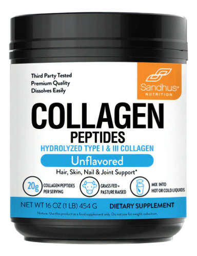 Sandhus Collagen Peptides, Péptidos De Colágeno 454g Sabor Sin Sabor