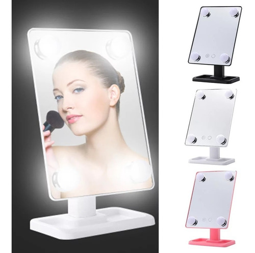 Espejo 4 Bombillas Luz Led Tactil Maquillaje Giratorio Usb