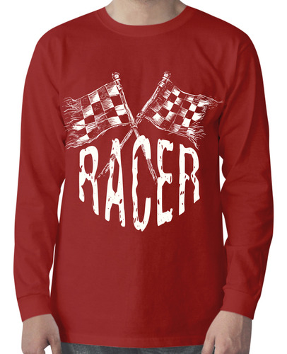 Playera Manga Larga Autos Racer Con Bandera A Cuadros