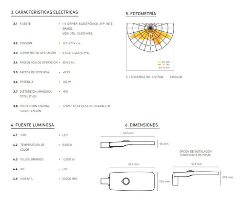 Lampara Led Alumbrado Publico 100w; 5000k