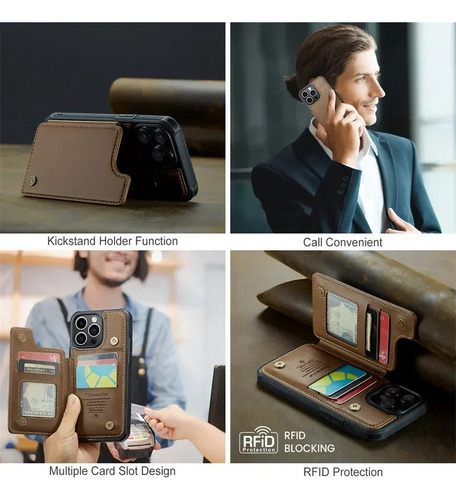 Funda De Piel Con Tapa Tipo Cartera Para iPhone, Tarjetero