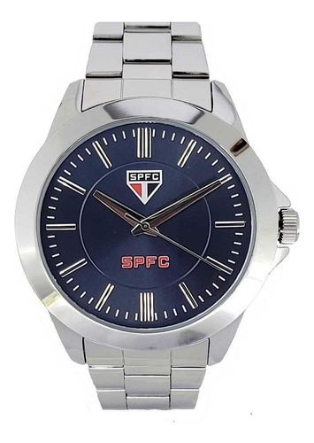 Relógio Masculino São Paulo Sport Bel Spfc-002-3 Prata Cor do fundo Azul