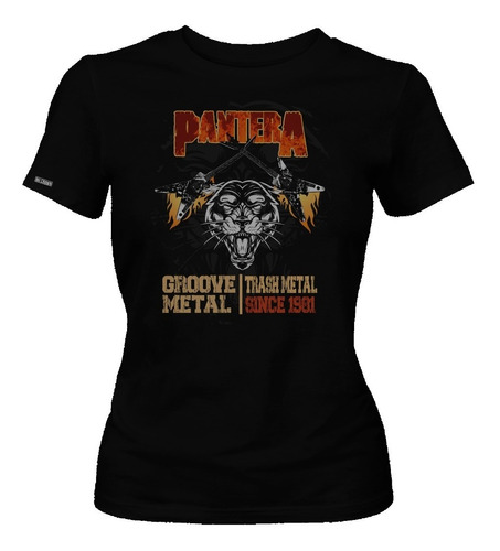 Camiseta Pantera Banda Guitarra Animal Metal Dama Mujer Dbo