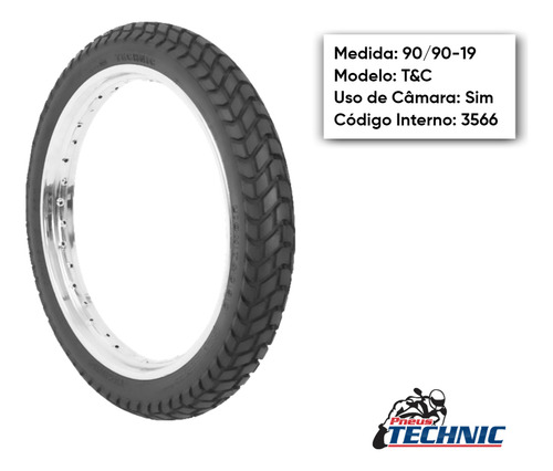 Pneu Dianteiro Xre 190 Technic T&c 90/90-19 Uso Com Câmara