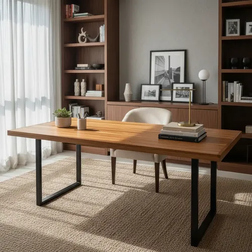 Mesa De  Jantar Industrial Tampo Madeira Maciça 200x80x78cm Tampo De Teca