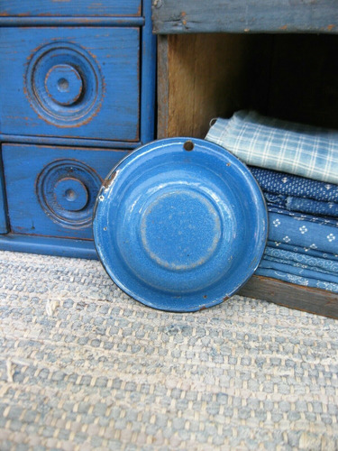 Small Antique Salesman Sample Or Toy Blue Enamelware Wash 