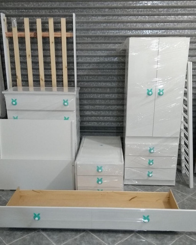 Imagen 9 de 10 de Combo Juego Dormitorio Bebé Cuna Funcional Ropero Chifonier
