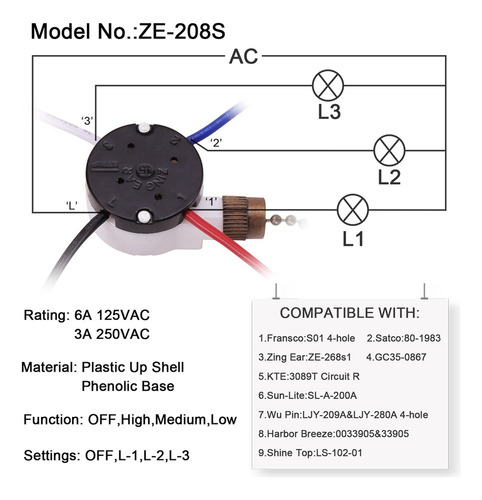 Kit De 3 Interruptores Para Ventilador De Techo, 3 Velocidad