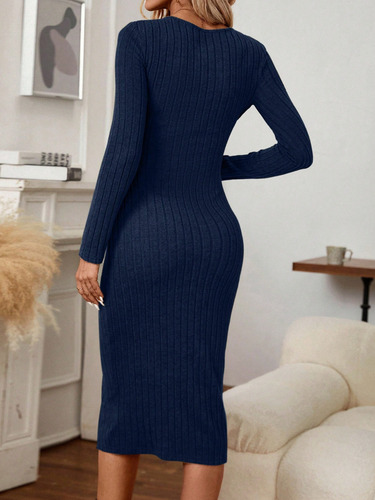 Shein Vestido Abertura Acanalada Mujer Importado Elegante