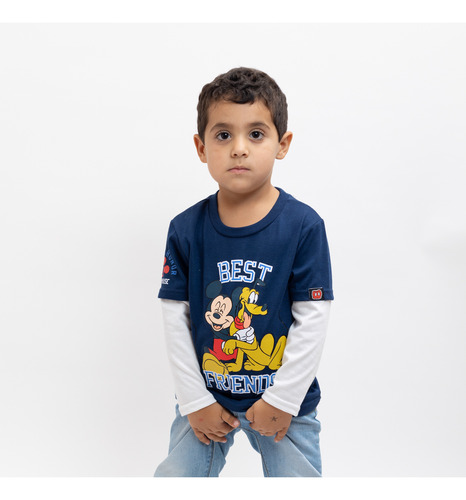 Polera Manga Larga Niño Mickey Besties Azul Disney