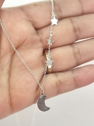 Imagen 3 de 3 de Collar Estrellas Y Lunas Plata 925