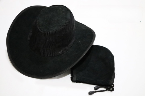 Sombrero De Piel Gamuza Liso Negro Plegable