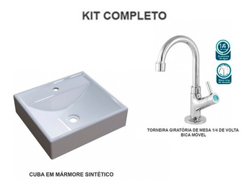 Kit Cuba Ravena Quadrada Com Torneira Cromada E Válvula