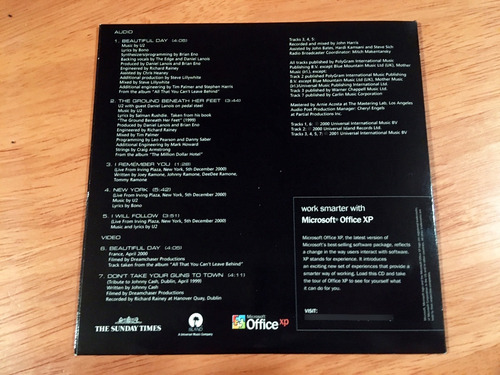 U2 The Sunday Times Exclusive Cd Uk Enhanced Promo 2001