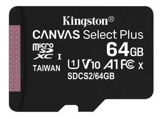 Tarjeta microSD Mem de 64 GB Kingston 100 MB/s Canvas Select Plus