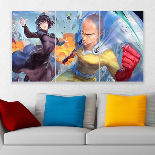 Cuadro Triptico One Punch-man Saitama Fubuki Canvas