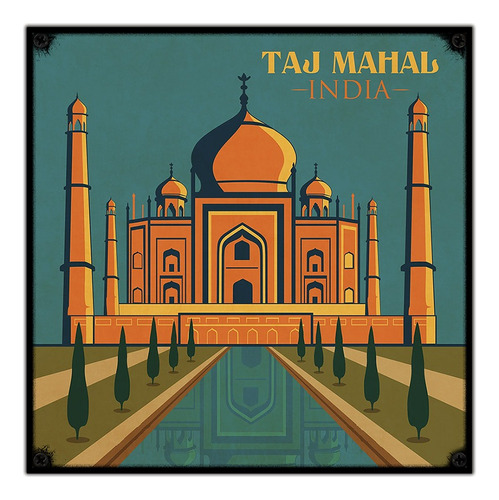 #423 - Cuadro Vintage 30 X 30 - Taj Mahal India Poster Retro