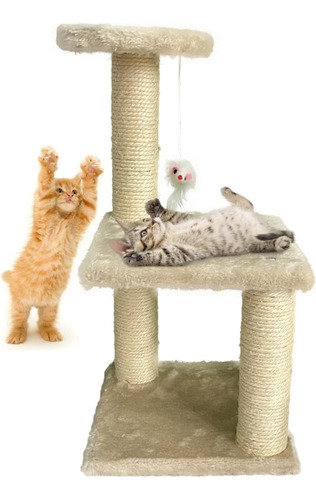 Juguete Rascador Para Gato Torre Madera Hilo Sisal Gatos