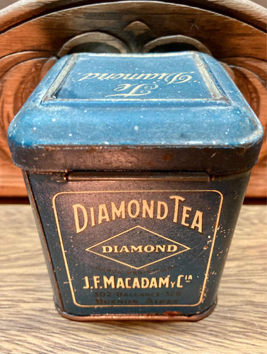 Caja De Té Diamond Tea Macadam De India Litografiada Vintage