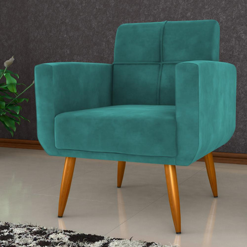 Conjunto Poltrona Puff Decorativos Miller Veludo Verde Menta