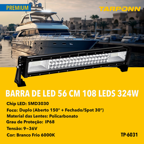Barra De Led 7d 108 Leds 22 56cm 324w 6000k Premium
