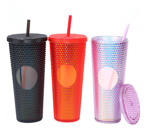 Vaso Mate Grande De 710 Ml, Reutilizable, Tapa Y Pajita A Pr