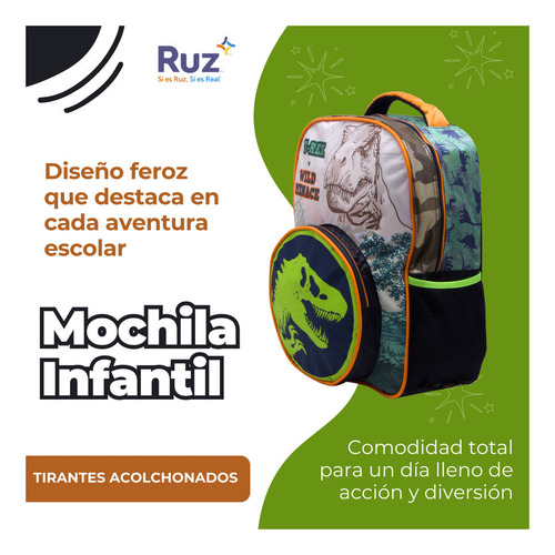 Mochila Primaria Infantil Universal Jurassic World 20 L Verde