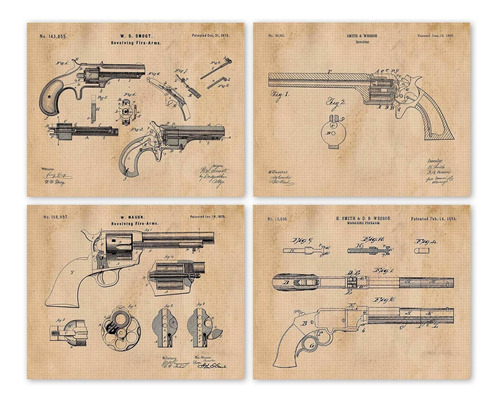 Smith Wesson Colt Guns Patent Prints, 4 (8x10) Unfr.