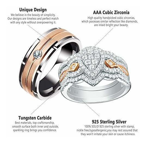 Imagen 5 de 7 de Newshe Juego De Anillos De Boda Para Él Y Sus Mujeres Bandas
