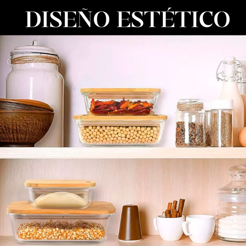 X 3 Tuper Vidrio Hermético Contenedor Tapas Madera Bambu