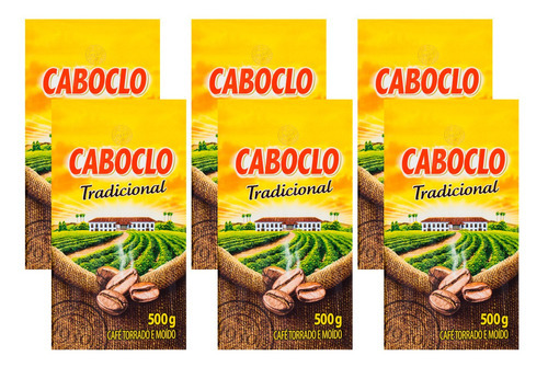 Kit 6 Café Caboclo Tradicional Torrado E Moído Vácuo 500g