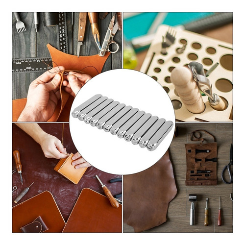 Imagen 8 de 9 de 12pcs 1/4 In Cuero Artesanía Sellos Metal Sello Acero Carbo