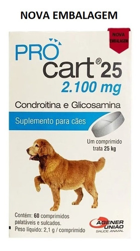 Pro Cart 25 Cães Condroitina E Glicosamina 60 Comp Procart