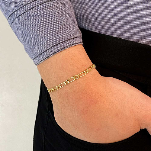 Pulseira Fígaro 1x1 De 4.1mm Em Ouro 18k 21,0 Cm