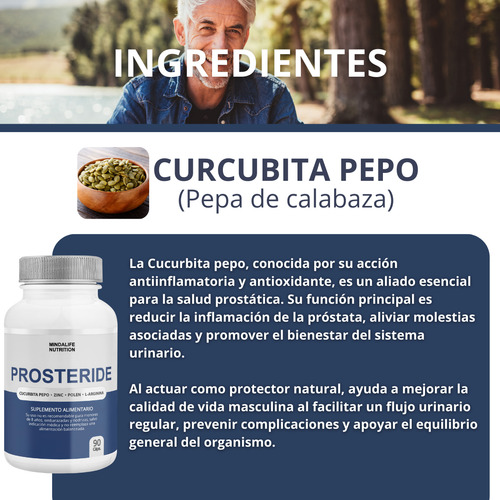 Suplemento Prosteride 90 Cápsulas Prostata Salud Masculina